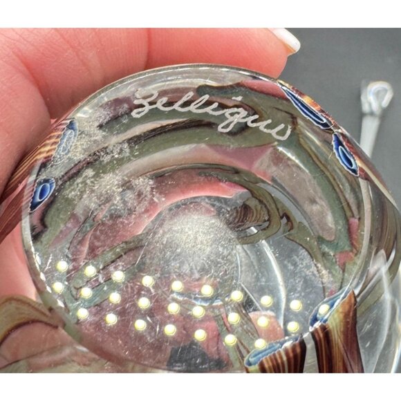 Handblown Zellique Signed Glass Perfume Bottle Stopper Pink Floral Hand Painted - Picture 5 of 7